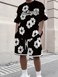 Men's Casual Sportswear Set, Short Sleeve Shorts & Printed Digital Fashion, Perfect for Basketball Football Outdoor Travel