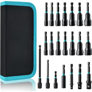 21PCS Magnetic Nut Driver Set, Impact Drill Driver Bit Set 1/4", Metric and SAE Nut Driver, Impact Socket Adapters, Bit Holder, Quick-Release Extensions with Storage Bag