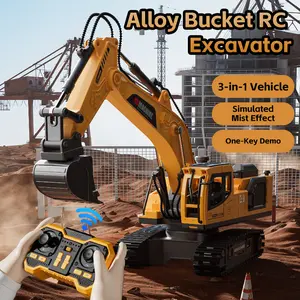 1:20 scale remote control alloy electric construction vehicle excavator, with smoke effect, 2.4G remote control, suitable for boys and girls, holiday gift, with music and lights, children's 3-in-1 excavator.