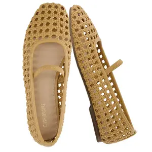 CUSHIONAIRE Women's Weavy Squared Toe Woven Ballet Flat, +Memory Foam  Beige Woven 9.5W
