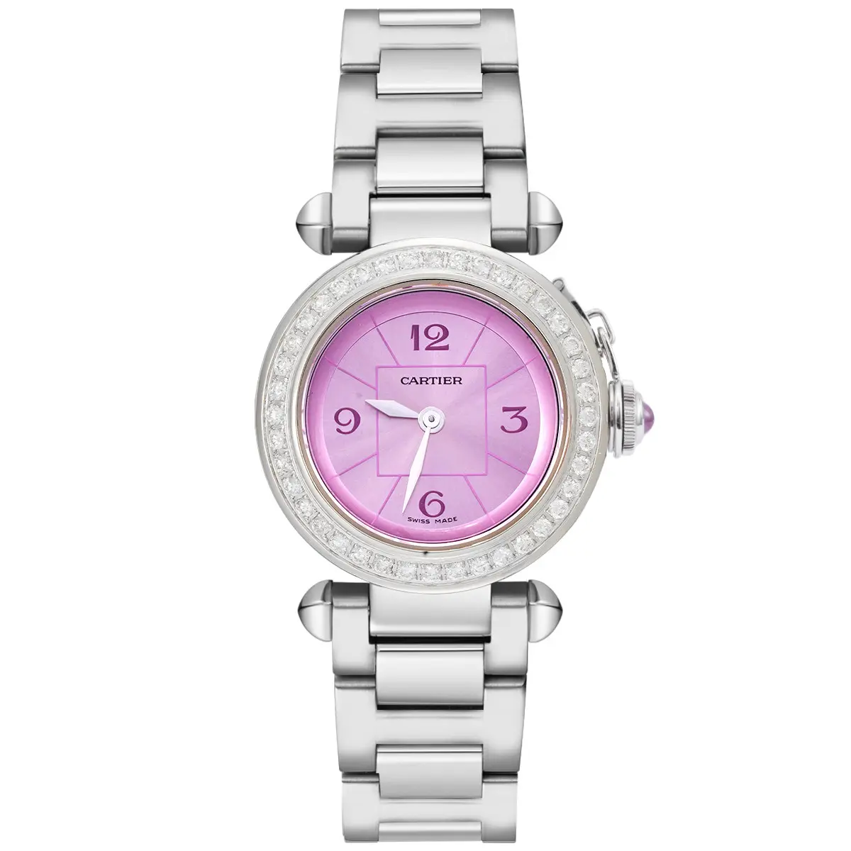 Cartier Miss Pasha 27mm Stainless Steel Watch W3140023 Pink Dial 