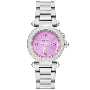 Cartier Miss Pasha 27mm Stainless Steel Watch W3140023 Pink Dial with Aftermarket Diamond Bezel WHT017446/WHT027099