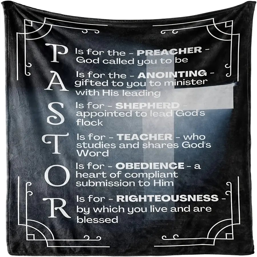 1pc Flannel Blanket with Cross Print, Pastor Appreciation Gift, Christmas Throw Blanket, Thank You Present for Pastor's Day, Birthday, Father's Day, 280GSM