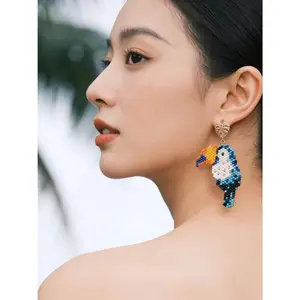 Colorful Parrot Beaded Earrings Tropical Bird Dangles
