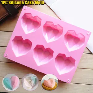 3D Diamond Heart Silicone Mold for Chocolate, 6 Cavities Easy Demold Heart Shaped Mold Tray for Making Mousse, Cake, Chocolate, Cheesecake, Valentine's Day/Happy Birthday Gift ( Pink )