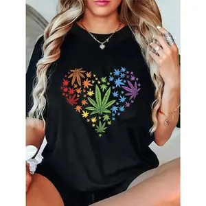 100% Cotton Marijuana Heart Shirt LGBT Weed Leaf Gay Pride Stoner Gift T-Shirt