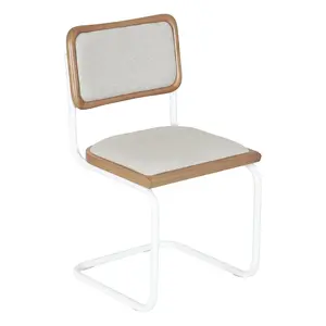 Furnish Theory Breuer Chair - Modern Cesca Cushion Side Chair with White Frame & Honey Oak, Italian Crafted