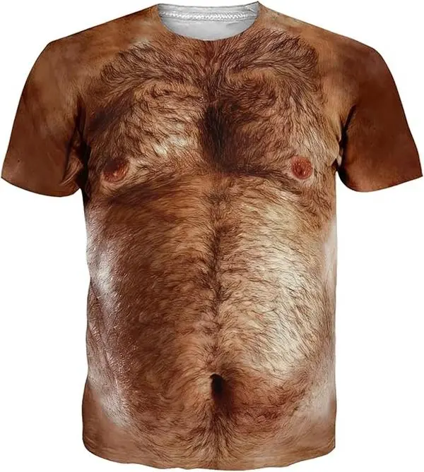 Funny Hairy Chest Costume Shirt, Funny All Over Print Unisex Tee, Sarcastic Clothes, Gag Gift for Men Women, Abs Men Shirt, Halloween Summer Fall Pool Beach Party Clothes