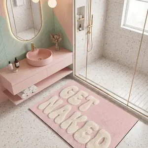 GET NAKED Funny Pattern Diatomite Bath Mat, Non-Slip, Stain-Resistant, Easy to Clean, Strong Absorbency, Ideal for Bathroom, Pink clour Perfect Gift for Lady, Bath Mat Cute