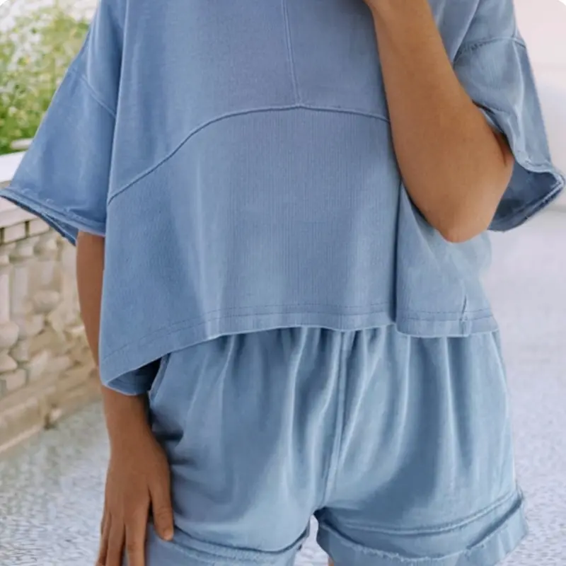LDC Solid Contrast Textured Patchwork Raw Edge 2pcs Set