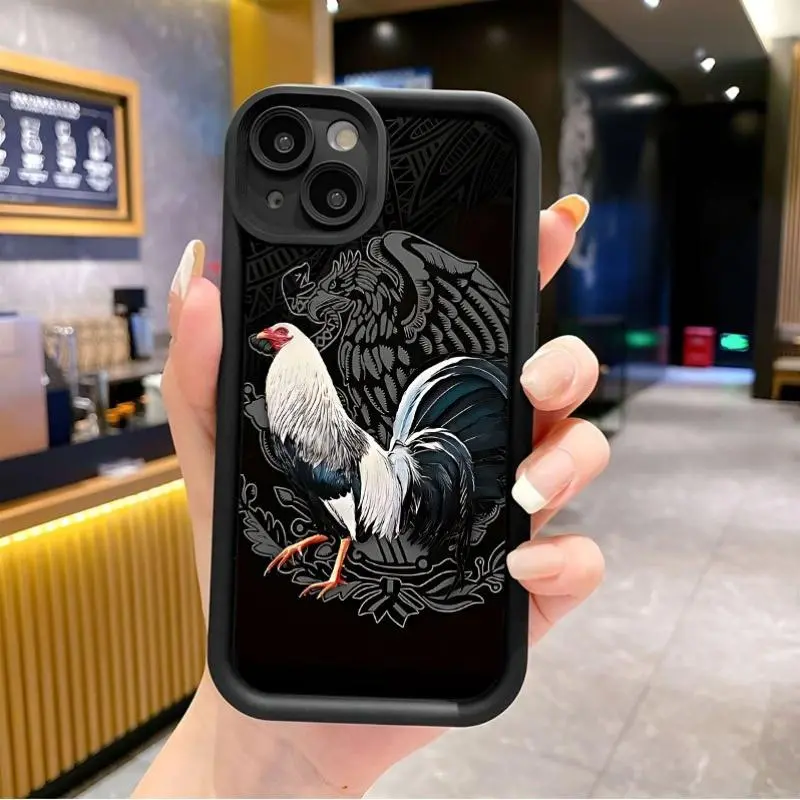 Case for iPhone 17 Pro Max 16 Plus 15 14 13 12 11 Air E Cool Creative Rooster Pattern Shockproof Silicone Protective StitchAndPrint Softcase