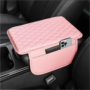 Upgraded Car Center Console Cover,Microfiber Leather Car Armrest Cover Cushion with 2 Storage Bags,Universal Car Armrest Storage Box Car Interior Accessories for Most Cars (Pink)
