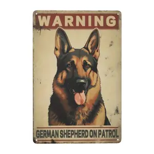 Retro Beware of The Dog Aluminum Warning Sign, 12x8 in UV-Protected Weatherproof Metal Plaque, Easy Mounting, Indoor/Outdoor Home Decor Sign