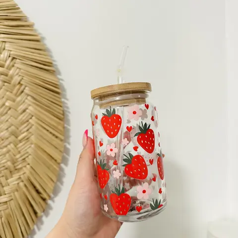 Strawberry and Flowers Beer Can Glass