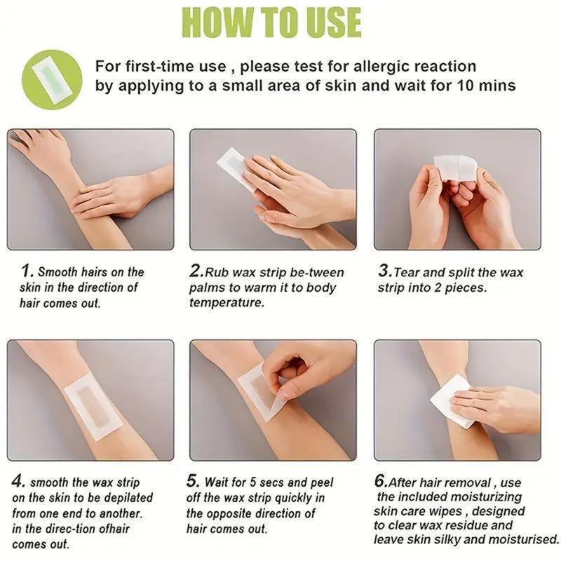 60 Pieces Set, Body Hair Removal Wax Strips, Portable Body Hair Removal Wax Strips, Wax Kit for Treating Ingrown Hairs, Suitable for Face, Underarms, Legs, Eyebrows, Beard.