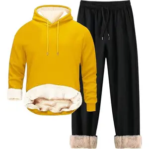 Men's Sherpa Lined Tracksuits 2 Piece Set Thicken Warm Winter Sweat Suits Thermal Fleece Plush Hoodie Sweatpants Outfits