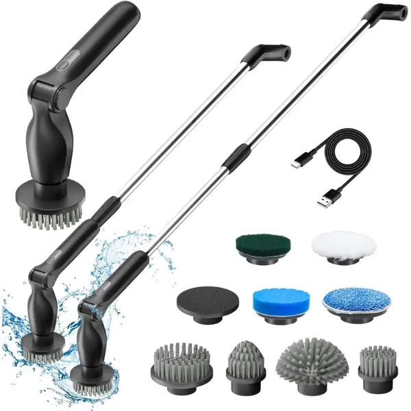 Electric Spin Scrubber, Power Cleaning Scrub with 8 Replaceable Brush Heads, Shower Cleaning Brush for Bathroom,Floor Tile,Car,Black