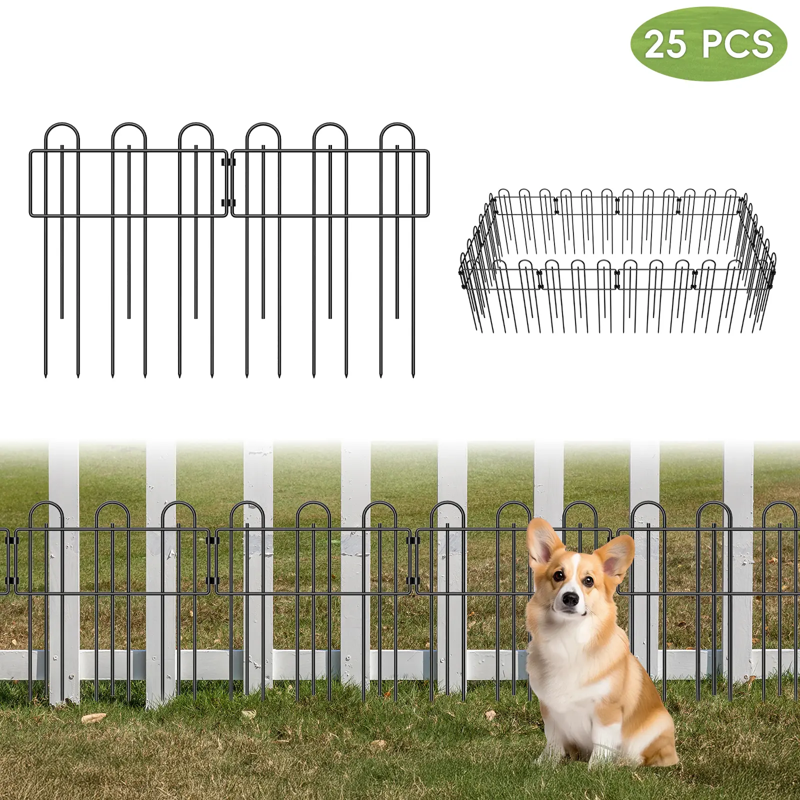 Animal Barrier Fence, No Dig Garden Decorative Fencing, Rustproof Metal Wire Fencing Border for Dog Rabbit Pet Ground Stakes Fence and Outdoor Landscape Patio