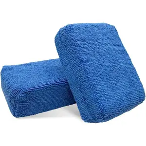 2 PCS Car Wash Applicator, Rectangular Microfiber Applicator Cleaning Pads for Wax Polishing, Soft Premium Microfiber Sponge for Vehicle Washing, Universal Car Accessories (Blue)