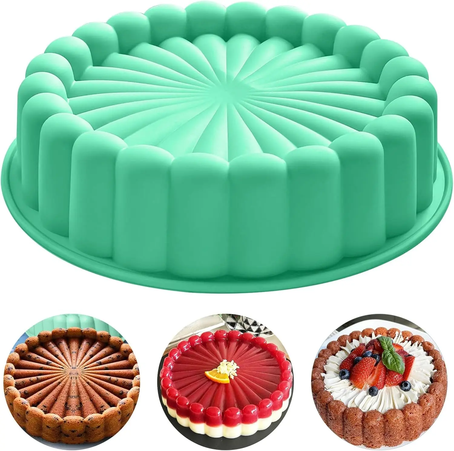 10Inch Charlotte Cake Pan Silicone,Nonstick Round Silicone Baking Mold,Round Silicone Cake Molds for Cheesecake,Strawberry Shortcake Brownie Tart Pie