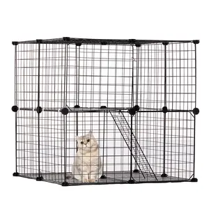 VEVOR Large 2-tier Cat Cage, 28 x 28 x 28", DIY Detachable Metal Wire Cat Enclosure, with Ramp Ladder Adjustable Resting Platform, Crate Large Indoor ＆ Outdoor Exercise Place for Small Animals, Black