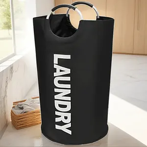 90L Collapsible Laundry Basket with Sturdy Aluminum Carry Handle, Water-Resistant Large-Capacity Clothes Hamper, Foldable Storage Organizer for Dorm Room & Family Laundry Room
