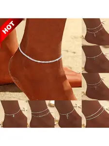 Trendy sparkling ankle chain for ladies, high-end, cool style, with a dazzling array of stars.