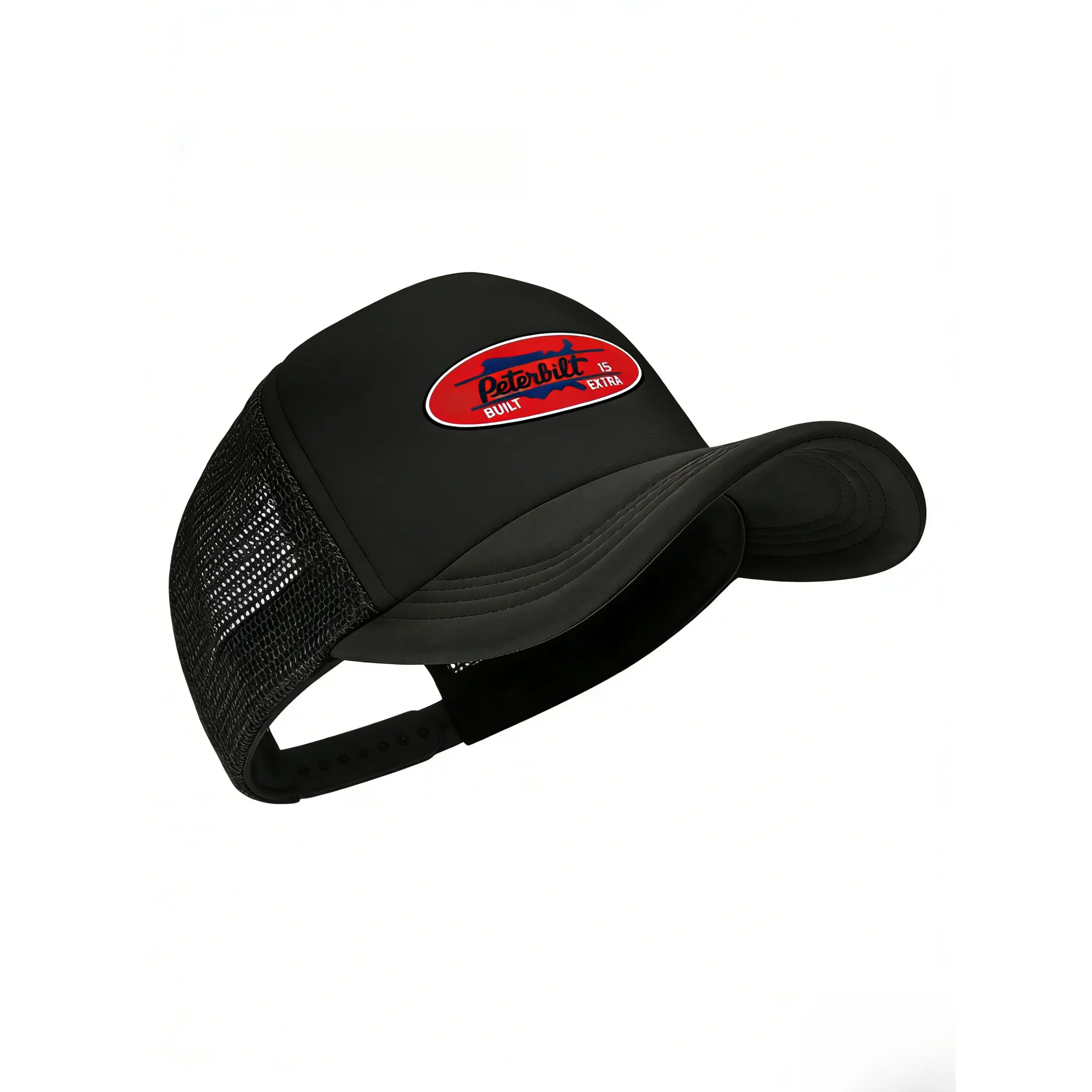 Men's Peterbilt Embroidered Patch Flat-Bill Trucker Hat - Gray & White Mesh Snapback, Trendy Automotive-Themed Front Patch Cap, Fashion Accessory for Spring Style Upgrade (Men's Trucker Hats)