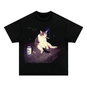EMO Cat Printed Design Unisex Crew neck T-Shirt & Sweatshirt,High-Quality Print,Casual Comfort Breathable Long Sleeve for Streetwear Fashion Men and Women's Top Daily Wear SpringStatements Oversized Menswear Garment Cotton,vintage graphic tees..