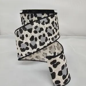 2.5"x10Y Elegant Metallic Ribbon Black/White/Silver Cheetah