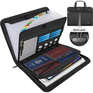 Fireproof Accordion File Organizer with Lock, Important Document Organizer Holder with Handle, 13 Pockets Expanding File Folder Binder, Portable Document Folder Storage for Business Travel