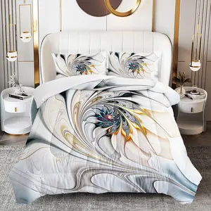 3pcs Floral Printed Comforter Set, Artistic Duvet Set for Girls and Adults Bedroom or Guest Room Decor, Premium Soft All Seasons Comforter Machine Washable Microfiber Quilt with 2 Pillowcases , Gifts for the Family bed