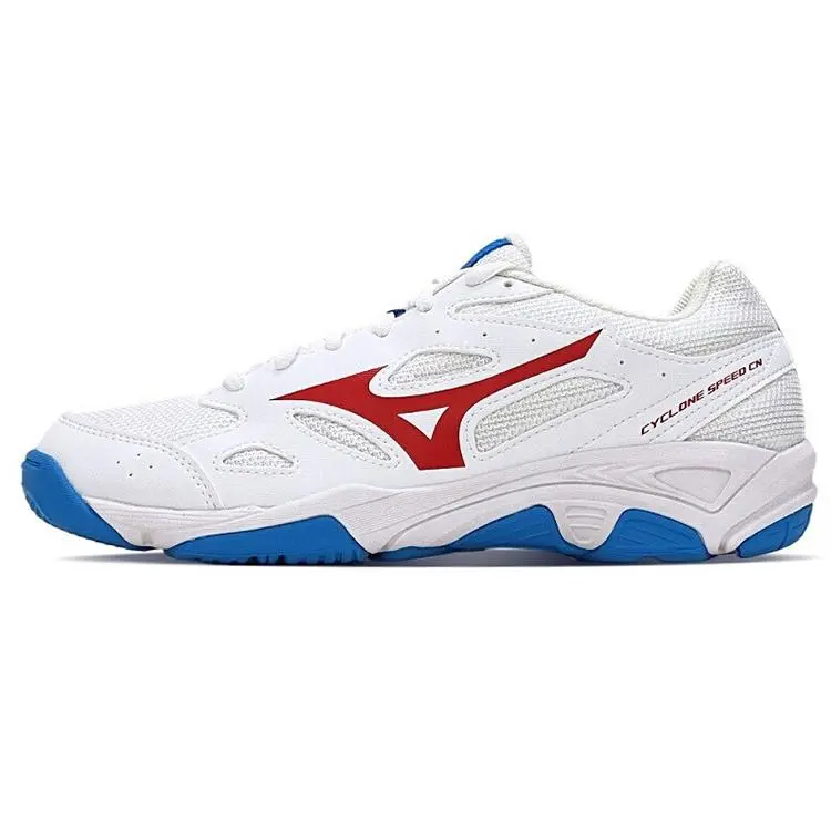 Mizuno Cyclone Speed CN Fabric Synthetic Leather Low-Top Training Shoes for Men and Women with Breathable, Anti-Slip, and Durable Design in White, Blue, and Red