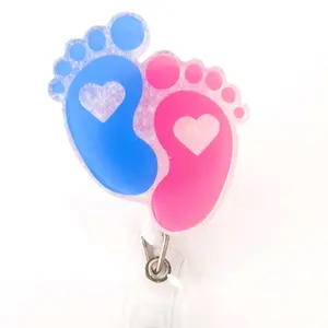 Labor and delivery - retractable badge holder - badge reel - pink blue badge reel - nicu badge holder - RN LPN NP doctor badge identification holder - L & D badge reel - baby badge reel - footprints badge reel - new parents gift - co worker friends family
