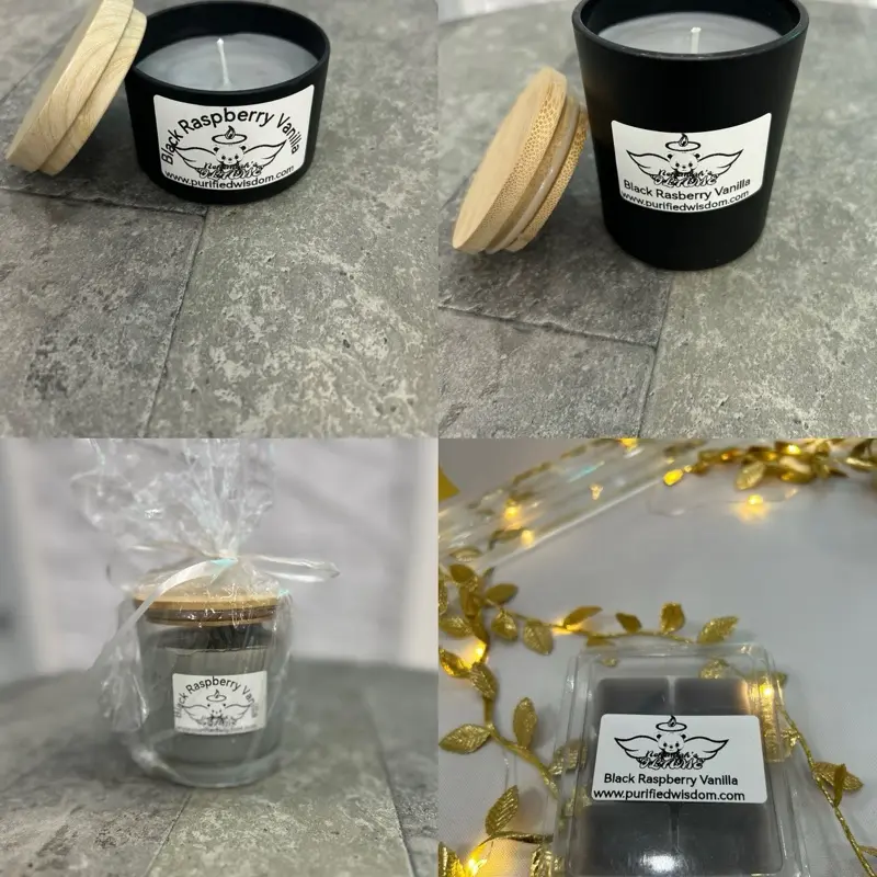 Black Raspberry Vanilla Candle - Available in Black, Decorative Candle with White Label - Decoration, Ornaments, Freshener                                                           Nehemiahs Flame