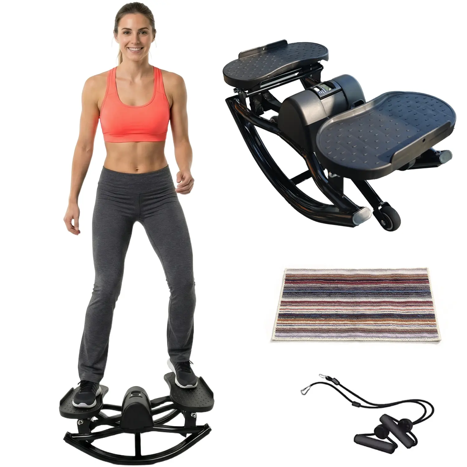 Mersco All-in-One Home Fitness Swing Stepper – Quiet Foldable Cardio Equipment with Adjustable Resistance Bands, Space-Saving Design for Family Use