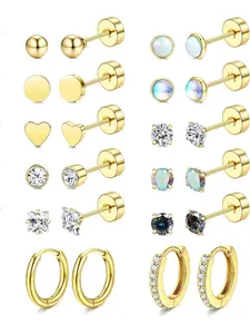 Hypoallergenic Flat Back Earrings for Women- Steel Earrings for Sensitive Ears 20G Stainless Steel Earring Stacks Small Flatback Stud Hoop Cartilage Earring Studs Earrings Flat Pierced Earring