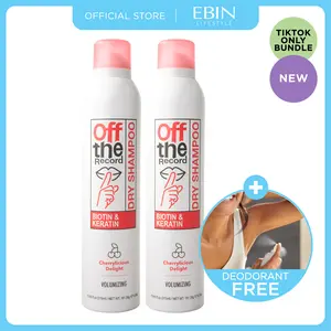 EBIN Off The Record Fresh Reset Duo (Cherrylicious Delight) 2-Pack Dry Shampoo + FREE Deodorant Spray | Oil Control, Odor Protection, All-Day Fresh