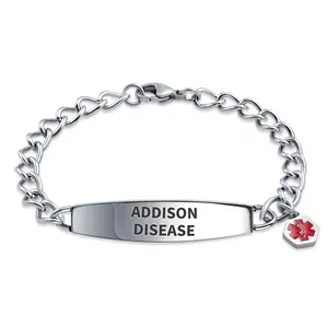 Addison Disease Medical ID Miami Cuban Link Chain Bracelet Steel  7.5 Inch