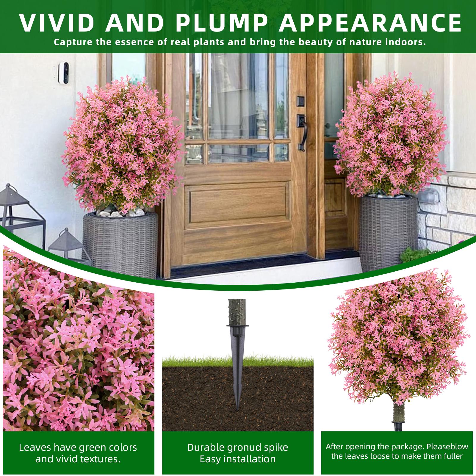 2 Pcs Realistic artificial outdoor tree for garden & balcony weather-resistant with earth tip, colorful decorative flower easy to care for long-lasting pink