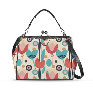 Mid Century Modern Retro Scandinavian Floral Kisslock Crossbody Purse