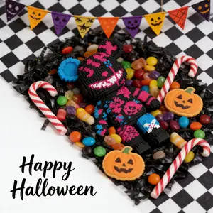 Halloween Cool Bear 3D Puzzle Building Blocks Decoration, Bookshelf Home Office Cabinet Decor, Party Living Room TV Stand Display