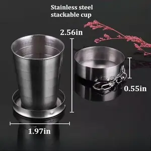 Stainless Steel Collapsible Travel Cup | Portable Folding Cup with Keychain for Camping & Outdoor Adventures