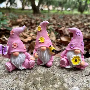 Set of 3 Resin Gnome Figurines, Outdoor Garden Decor, Lavender Color, Perfect for Patio, Balcony, Porch, Shelf, Living Room, Office