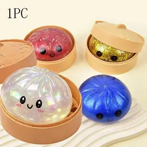 Glitter Dumpling Squishy with Box, Soft Sensory Squeeze Toy for Stress Relief, Mystery Dumplings Glitter Toy, Decompression Dough
