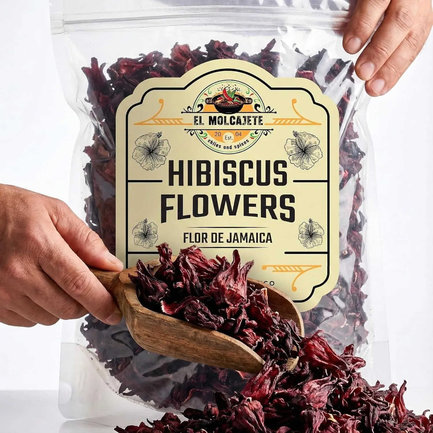 Dried Hibiscus Flowers (4 oz) All Natural Cut & Sifted Whole Petals for Hibiscus Tea, Mexican Agua Fresca, Flor de Jamaica, Sorrel & Zobo Drink By El Molcajete