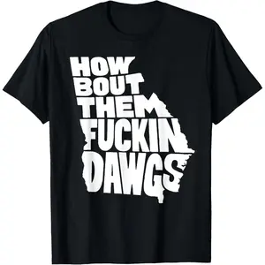 Men's Comfy Short-Sleeve Top, "How 'Bout Them Dawgs" Georgia Map T-Shirt, 1-Piece Casual Tee