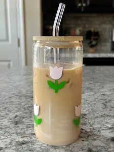 Spring Tulip Glass Cup w/ Straw