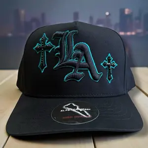 Al PE Company Black Snapback LA Hat with Crosses 3D & Black Stones High Quality Urban Style