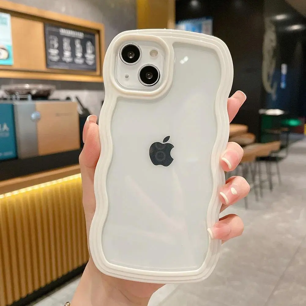 HAY Candy Color Wavy Border Transparent Shockproof Phone Case for iPhone Series (17,16,15,14,13,12 Pro Max Plus), Air Soft Protective Back Casing with Protection, Multi-Model Mobile Phone Accessories, Smartphone, Handheld